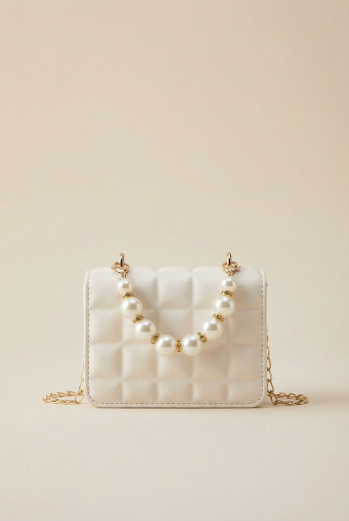 Wiener Perlenpracht-Tasche, Mädchen Accessoires Österreich, elegante Kindertasche, gesteppte Tasche mit Perlen, Geschenkideen für Mädchen, Vielseitige Tragetasche, Mädchenmode Wien