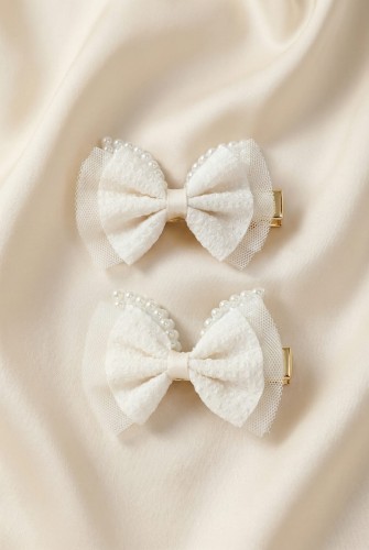 2er Set elegante Creme Haarnadeln für Mädchen