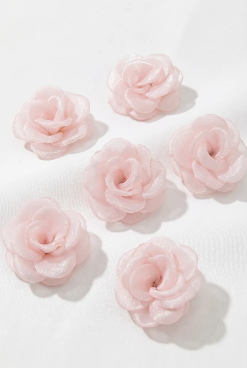 6er Set Mädchen Haarspangen Organza rosa, festliche Haaraccessoires Kinder, Kommunion Haarschmuck Mädchen, Blumenmädchen Spangen, zoyafashion