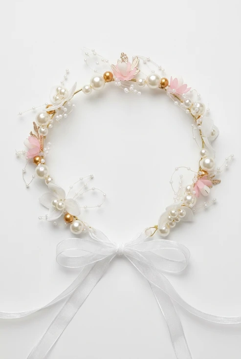 Mädchen Haarband rosa Blumen Perlen, festliches Haarband Kommunion, Kinder Haarschmuck Mädchen, Blumenmädchen Haarband, zoyafashion Festkollektion