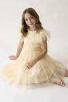 blumenmädchenkleid buttergelb, tüllkleid hochzeit, festkleid mädchen