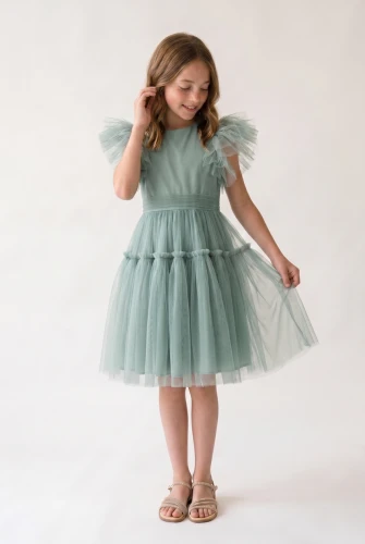 Tüllkleid Paola in Mintgrün – festliches Mädchenkleid mit Federn