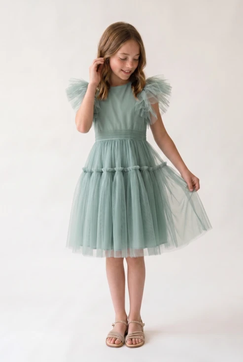 tüllkleid mädchen mintgrün, festliches kinderkleid, blumenmädchenkleid