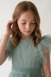 erstkommunionkleid mädchen, tüllkleid ausgestellt, kinderfestkleid grün