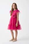 tüllkleid mädchen dunkelrosa, festliches kinderkleid, blumenmädchenkleid