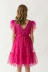 festliches mädchenkleid gabi, tüllkleid mit federn, kinderkleid rosa