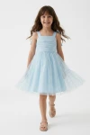 festliches mädchenkleid hellblau, glitzertüll kleid, blumenmädchenkleid hochzeit