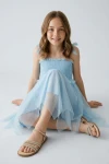 festliches trägerkleid mädchen, midi kleid hellblau, kinderkleid erstkommunion