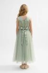 elegantes mädchenkleid lang, salbeigrün festlich