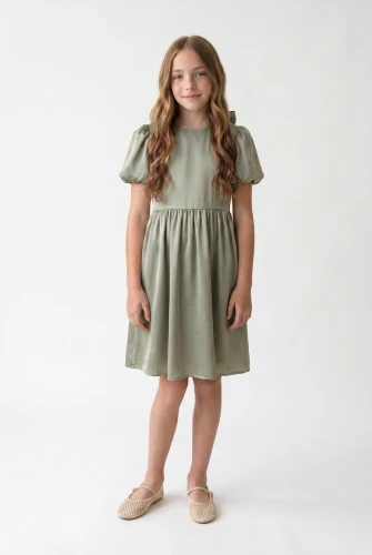 Festkleid Sia für Mädchen – salbeigrünes Kleid mit Puffärmeln und Rückenschleifen