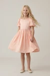 Festliches Kleid Sia in Rosa mit Puffärmeln – ganze Figur – Vorderansicht