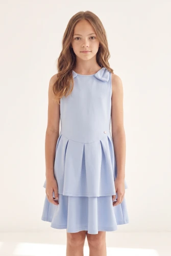Festliches Kleid Harper für Mädchen in Hellblau – Schleifen auf den Schultern, als Hochzeitsgast