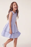 Festliches Kleid Harper in Hellblau – zwei Rocklagen in Bewegung – Seitenansicht