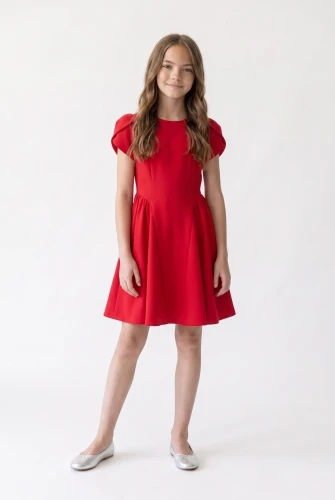 Festliches Kleid Rumi für Mädchen in Rot – Tulpenärmel, zu Weihnachten und zum Geburtstag