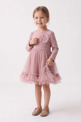 Festliches Tüllkleid Iga für Mädchen in Altrosa – lange Ärmel und Rüschen, als Hochzeitsgast