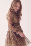 Langarmkleid Holly im Leopardenmuster – Tüllärmel und geraffter Bund – Seitenansicht